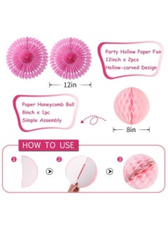 Excefore Donut Birthday Party Decorations 9Pcs Donut Party Supplies Donut Lanterns Party Paper Fan Honeycomb Ball Hanging Paper Lanterns for Baby Shower Kids Birthday Party Ice Cream Party Decorations (Pink)  - Image 5