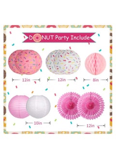 Excefore Donut Birthday Party Decorations 9Pcs Donut Party Supplies Donut Lanterns Party Paper Fan Honeycomb Ball Hanging Paper Lanterns for Baby Shower Kids Birthday Party Ice Cream Party Decorations (Pink)  - Image 3
