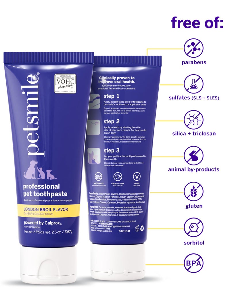 Petsmile Professional Pet Toothpaste for Cats & Dogs - Only VOHC Accepted Toothpaste - Clinically Proven to Control Plaque & Tartar Calprox Formula (London Broil, 2.5 Oz) - Image 2