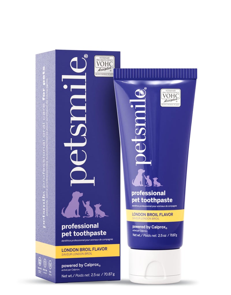 Petsmile Professional Pet Toothpaste for Cats & Dogs - Only VOHC Accepted Toothpaste - Clinically Proven to Control Plaque & Tartar Calprox Formula (London Broil, 2.5 Oz) - Image 1