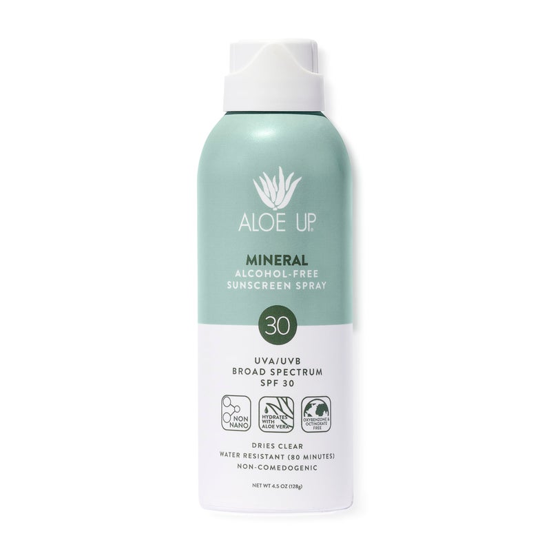 Aloe Up Continuous Mineral Sunscreen Spray SPF 30 - Alcohol-Free Broad Spectrum UVA/UVB Sunscreen Protector for Face and Body - With Gen2 Zinc Oxide and Aloe Vera - Dries Clear - Reef Safe - 4.5 Oz - Image 1