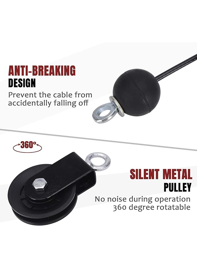 إيروريكس مجموعة تمارين رياضية مع عجلات، حبل ثلاثي الرؤوس، قضيب مستقيم، كابلان، دبوس تحميل مُحسّن، 3 مشابك رفع وحزام تعليق، معدات رياضية منزلية مع بكرة صامتة، نظام بكرة كابل منزلي للتمارين الروتينية - Image 4