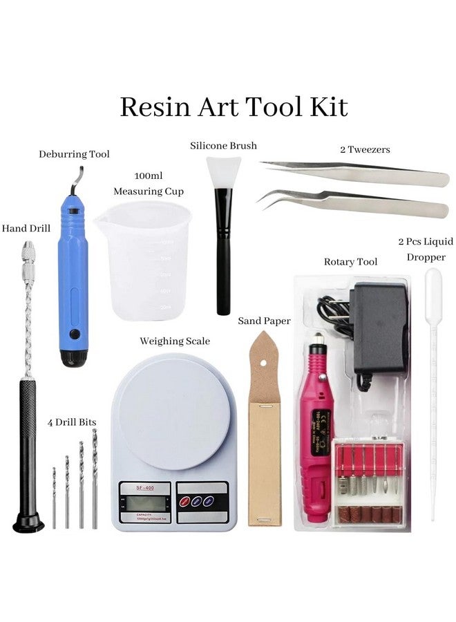 R H LIFESTYLE 12 Pcs Epoxy Resin Art Tool Kit with Measuring Cup, Silicone Brush, Rotary Tool, Tweezers, Measuring Scale, Sand Paper, Deburr Handle, Hand Drill and Dropper DIY Resin Art Kit (Big) - Image 2