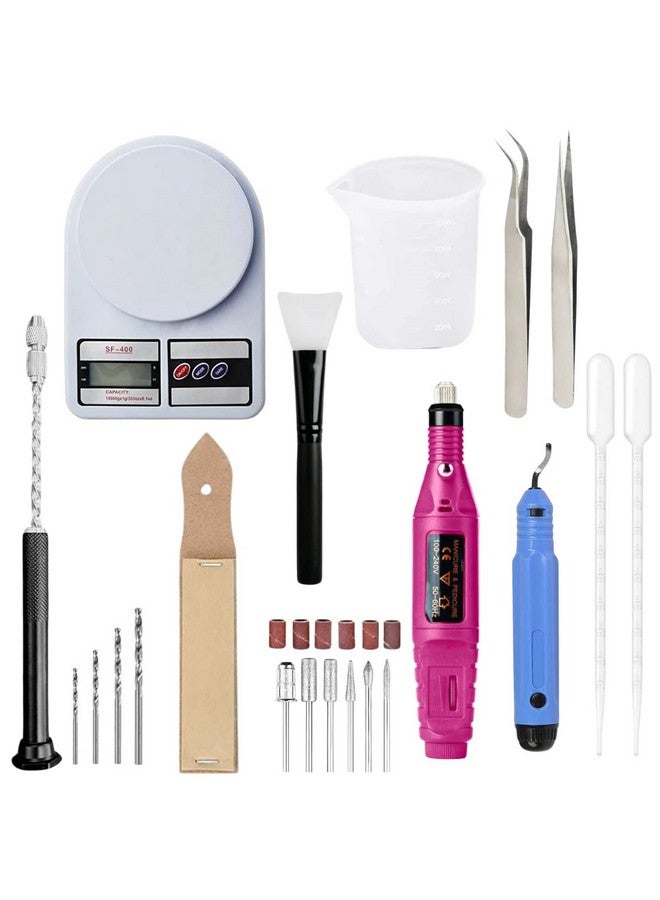 R H LIFESTYLE 12 Pcs Epoxy Resin Art Tool Kit with Measuring Cup, Silicone Brush, Rotary Tool, Tweezers, Measuring Scale, Sand Paper, Deburr Handle, Hand Drill and Dropper DIY Resin Art Kit (Big) - Image 1