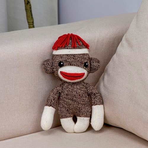 Plushland Adorable Sock Monkey The Original Traditional Hand Knitted Stuffed Animal Toy Giftfor Kids Babies Teens Girls and Boys Baby Doll Present Puppet 6 Inches Brown - Image 5