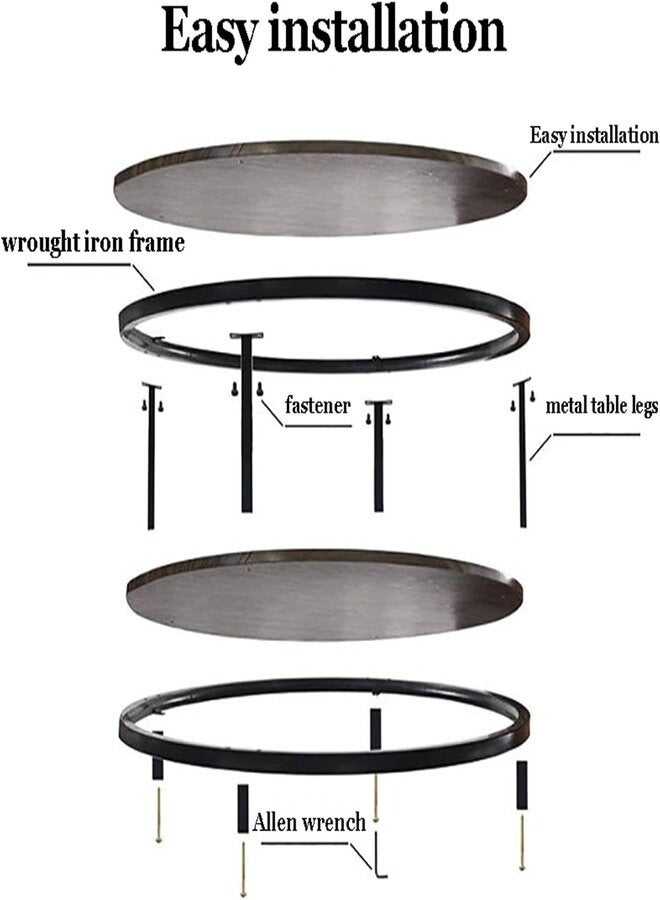 AGD Round Coffee Table,Coffee Table for Living Room,2-Tier Rustic Wood Desktop & Sturdy Metal Legs Table Modern Design Home Furniture with Storage Shelf Iron Coffee Table - Image 4