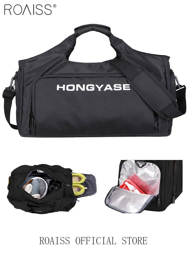 roaiss Large Duffel Bag Gym Bag Travel Luggage Independent Shoe Compartment Dry and Wet Separation Foldable Storage Bag Pouch Tote Bag Waterproof Clothing Storage Folding Bag Black Travel Pack - Image 1