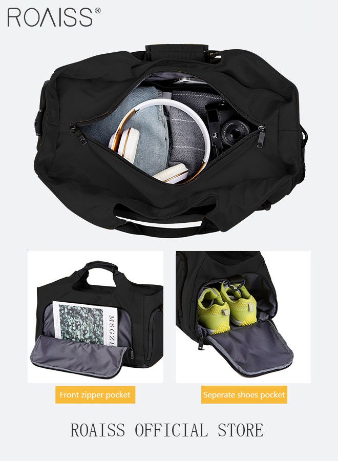 roaiss Large Duffel Bag Gym Bag Travel Luggage Independent Shoe Compartment Dry and Wet Separation Foldable Storage Bag Pouch Tote Bag Waterproof Clothing Storage Folding Bag Black Travel Pack - Image 2