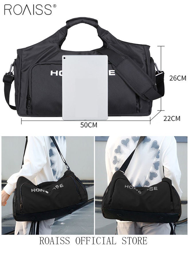 roaiss Large Duffel Bag Gym Bag Travel Luggage Independent Shoe Compartment Dry and Wet Separation Foldable Storage Bag Pouch Tote Bag Waterproof Clothing Storage Folding Bag Black Travel Pack - Image 5