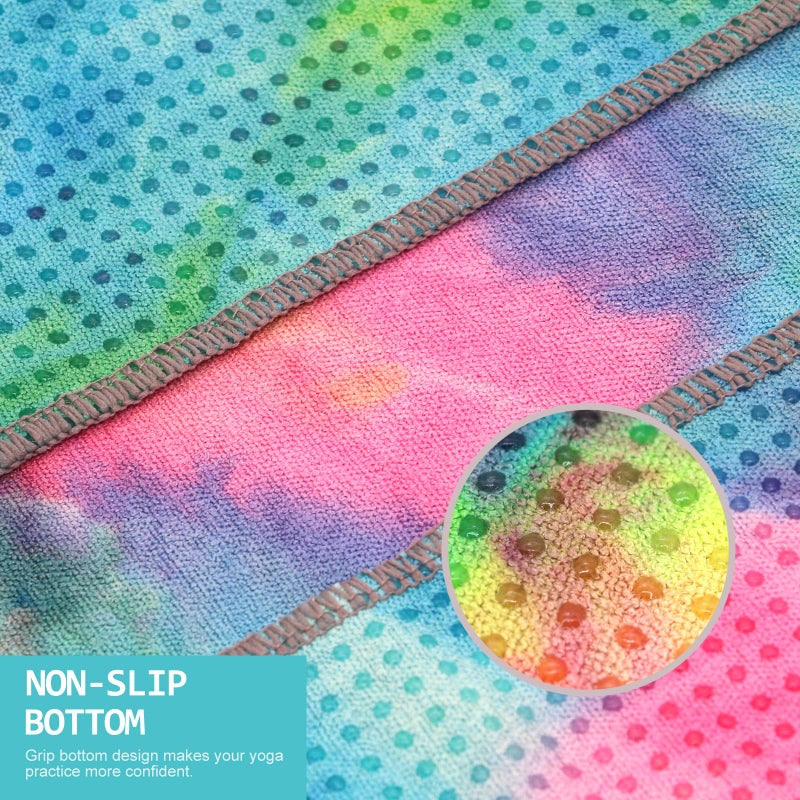 Eunzel Yoga Towel,Hot Yoga Mat Towel with Grip Dots Sweat Absorbent Non-Slip for Hot Yoga, Pilates and Workout 24" x72", Yellow & Blue & Pink - Image 2
