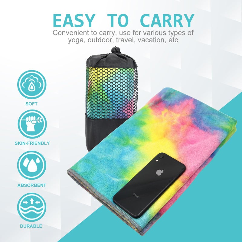 Eunzel Yoga Towel,Hot Yoga Mat Towel with Grip Dots Sweat Absorbent Non-Slip for Hot Yoga, Pilates and Workout 24" x72", Yellow & Blue & Pink - Image 3