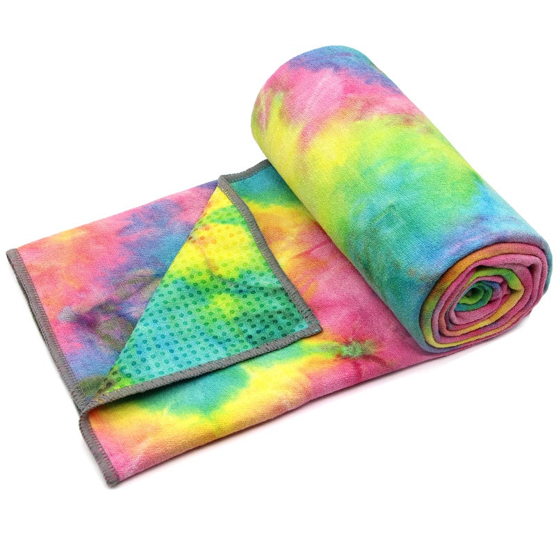 Eunzel Yoga Towel,Hot Yoga Mat Towel with Grip Dots Sweat Absorbent Non-Slip for Hot Yoga, Pilates and Workout 24" x72", Yellow & Blue & Pink - Image 1