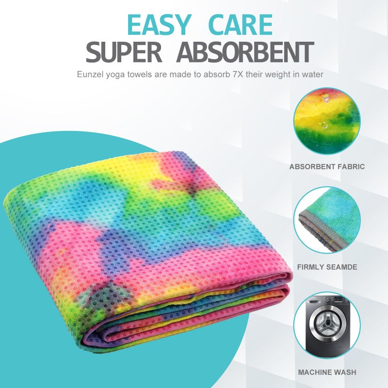 Eunzel Yoga Towel,Hot Yoga Mat Towel with Grip Dots Sweat Absorbent Non-Slip for Hot Yoga, Pilates and Workout 24" x72", Yellow & Blue & Pink - Image 4