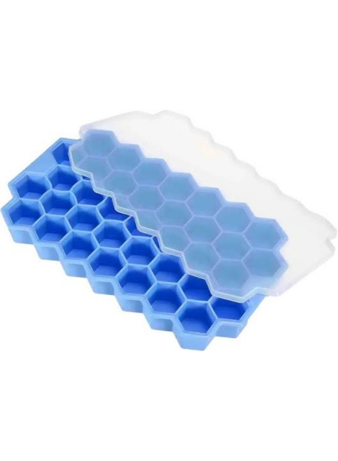 Flexible silicone honeycomb ice cube tray with lid (37 cavities); soft, freezer-safe, and designed for making small ice cubes (multicolored). - Image 2