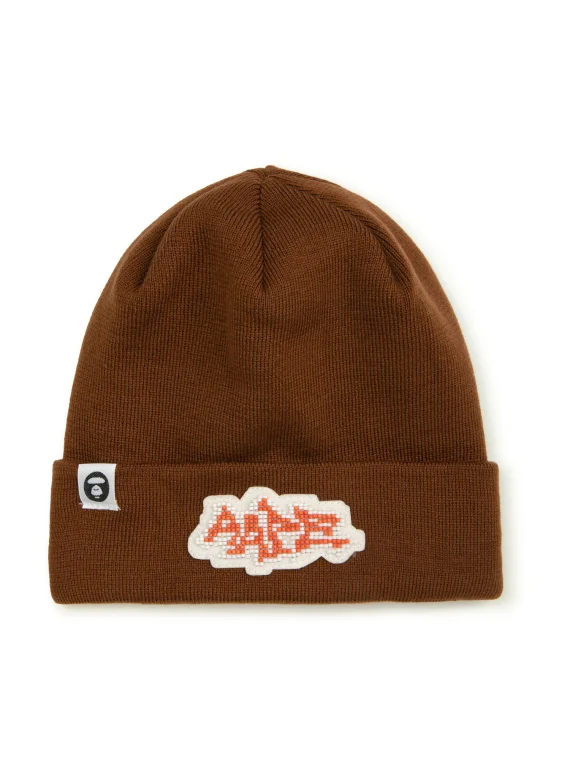 AAPE Moonface logo patch beanie