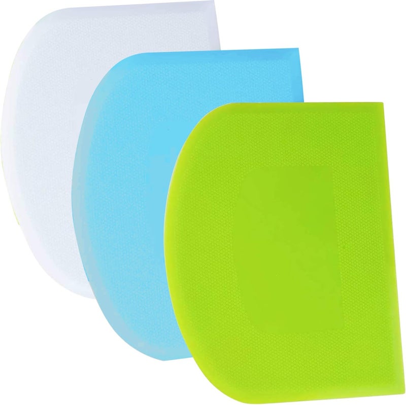 SURDOCA Dough Scraper Bench Scraper - 3P 13x7.9" Plastic Flexible Bowl Scraper, Sharp Edge & Angles Cake Scraper. Non-Slip Bakeware Decorating Tools Sculpting & Modeling Tools - Green+Blue+White - Image 1