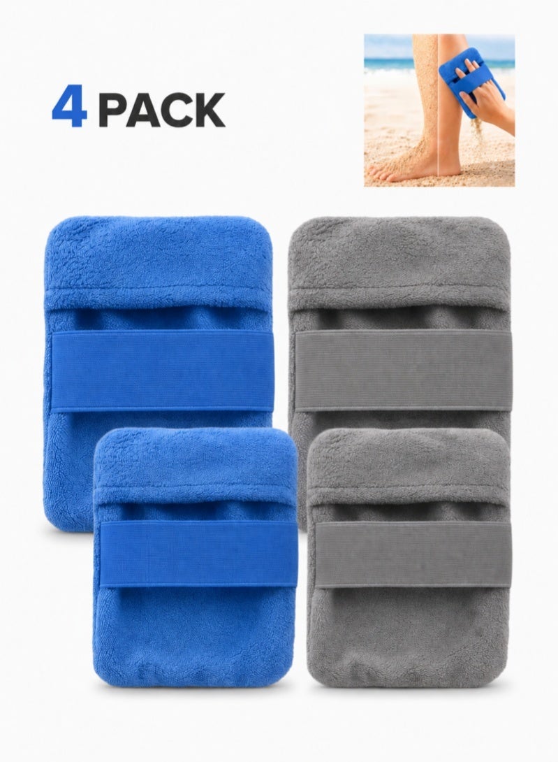 ZAFRA 4 Pack Beach Sand Remover Bags, Refillable Powder Pouch Set, 2 Large & 2 Small Soft Sand Wipe-Off Mitts for Feet & Skin, Beach Essentials, Blue & Grey - Image 1