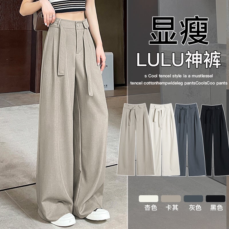 Belt-Tied Suit Pants Loose Wide-Leg Pants Fashion Casual Long Pants Multi-Color Multi-Size Small Tall - Image 2