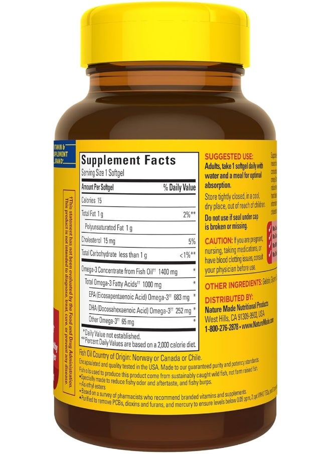 Nature Made - Nature Made Burp Less Ultra Omega 3 Fish Oil 1400 mg, Fish Oil Supplements, Omega 3 Supplement for Healthy Heart, Brain and Eyes Support, One Per Day, 45 Softgels - Image 1