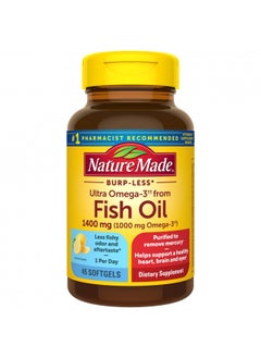 Nature Made Burp Less Ultra Omega 3 Fish Oil 1400 mg, Fish Oil Supplements, Omega 3 Supplement for Healthy Heart, Brain and Eyes Support, One Per Day, 45 Softgels