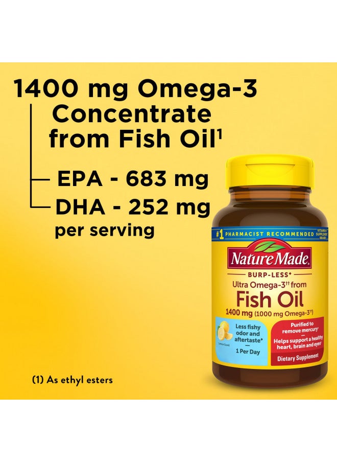 Nature Made - Nature Made Burp Less Ultra Omega 3 Fish Oil 1400 mg, Fish Oil Supplements, Omega 3 Supplement for Healthy Heart, Brain and Eyes Support, One Per Day, 45 Softgels - Image 1