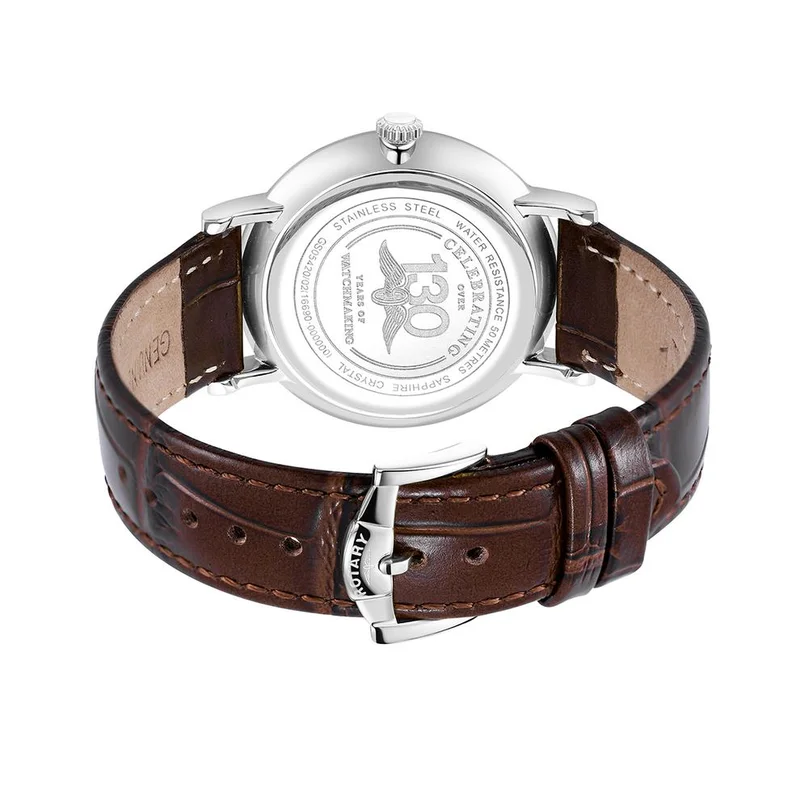 Rotary  Rotary Men's Heritage Stainless Steel Brown Leather Strap Watch - GS05420/02 for Men | Best Price UAE