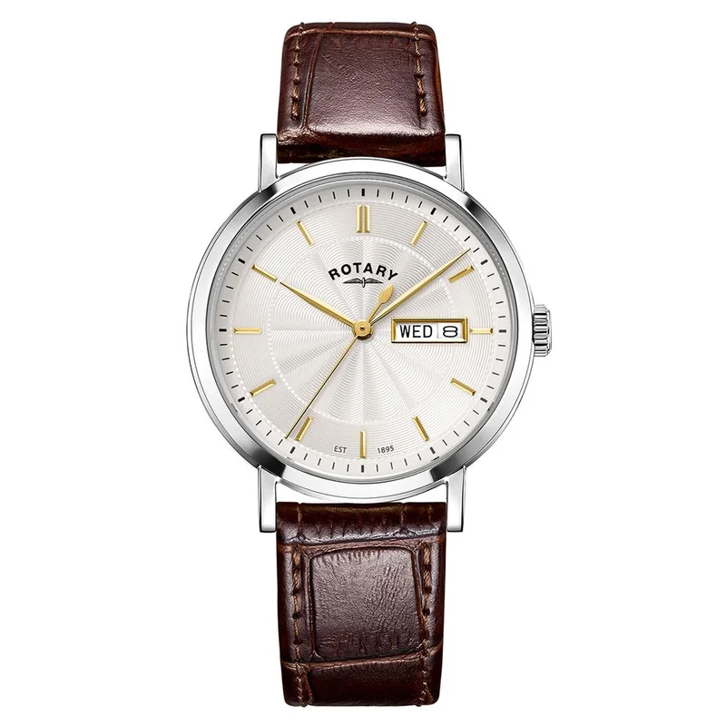 روتاري ساعة Rotary Heritage الرجالية من الفولاذ المقاوم للصدأ مع حزام جلدي بني - GS05420/02