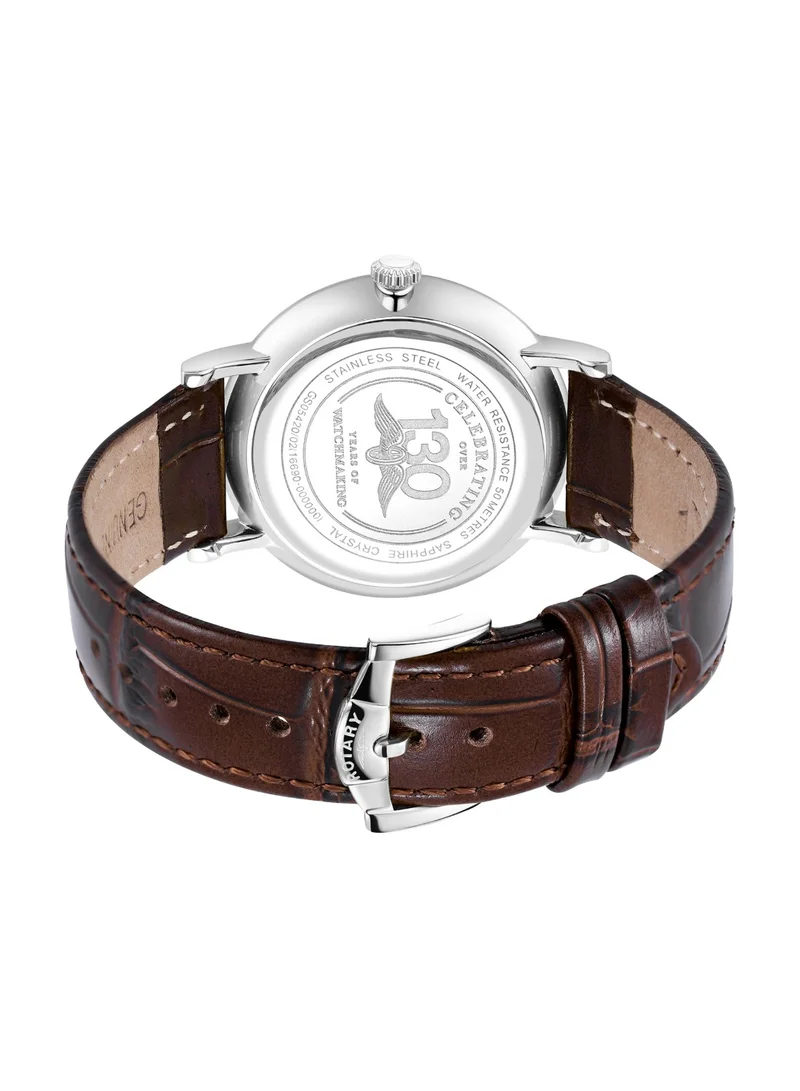 Rotary  Men's Heritage Analogue Watch, 37 mm, Silver Dial, Brown Leather Strap for Men | Best Price UAE
