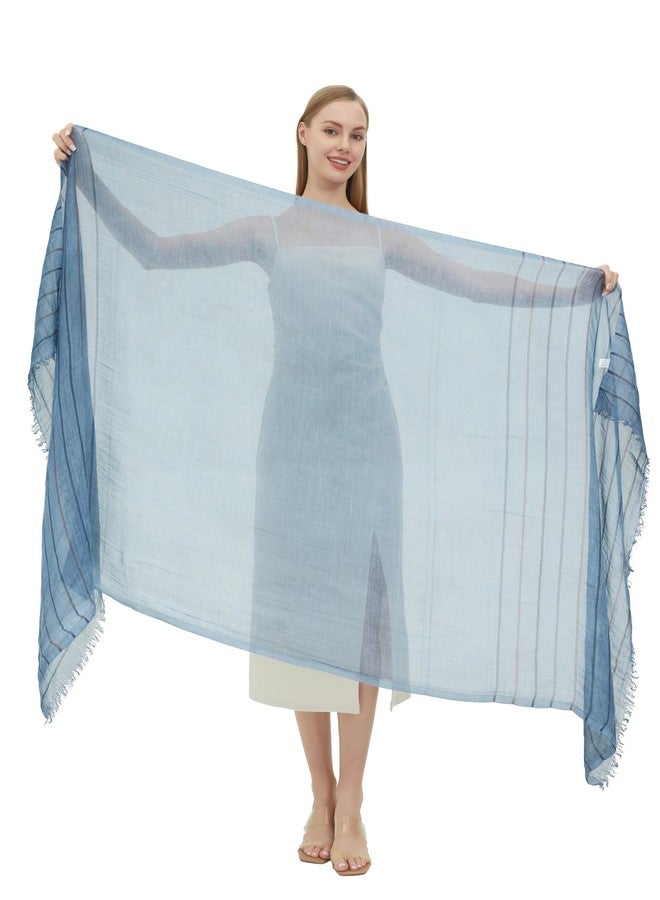 PANTONIGHT Fashion Wool Stripy Scarf Large Size Vintage Party Shawl for Women Lightweight Scarf (3103 JEANS BLUE) - Image 5