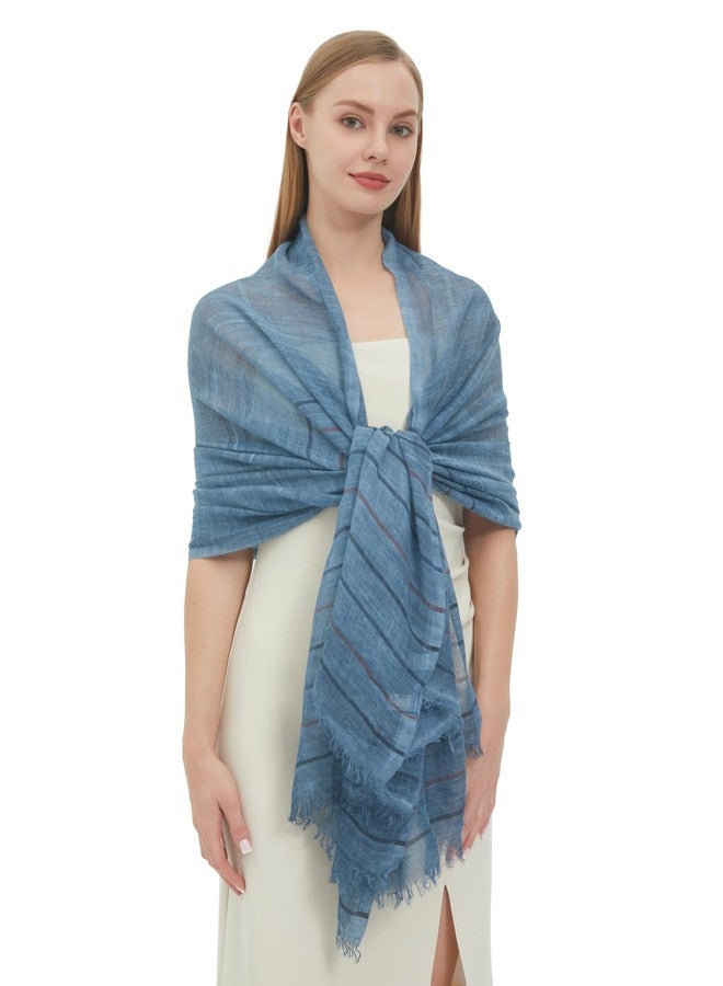 PANTONIGHT Fashion Wool Stripy Scarf Large Size Vintage Party Shawl for Women Lightweight Scarf (3103 JEANS BLUE) - Image 1
