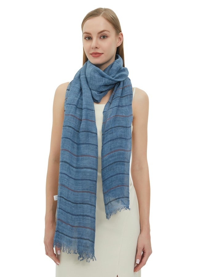 PANTONIGHT Fashion Wool Stripy Scarf Large Size Vintage Party Shawl for Women Lightweight Scarf (3103 JEANS BLUE) - Image 3