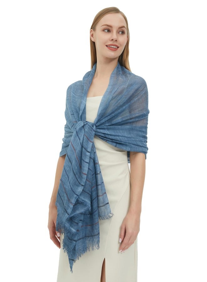 PANTONIGHT Fashion Wool Stripy Scarf Large Size Vintage Party Shawl for Women Lightweight Scarf (3103 JEANS BLUE) - Image 4