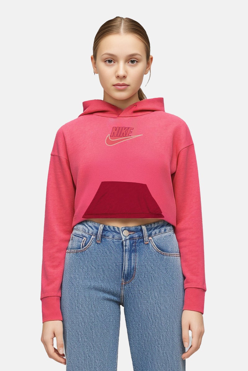 Nike هودي خارجي طويل الأكمام للفتيات، وردي باهت - Image 1