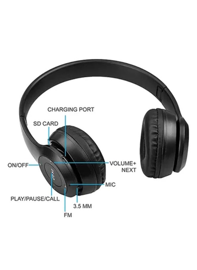 Foldable Wireless Bluetooth Headset Headphone With Microphone Support Micro SD Black