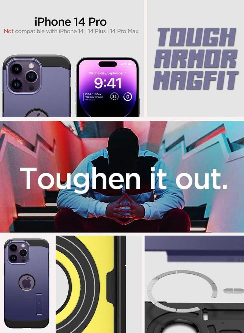 Spigen Tough Armor MagFit iPhone 14 Pro Case Cover with MagSafe - Deep Purple  - Image 2