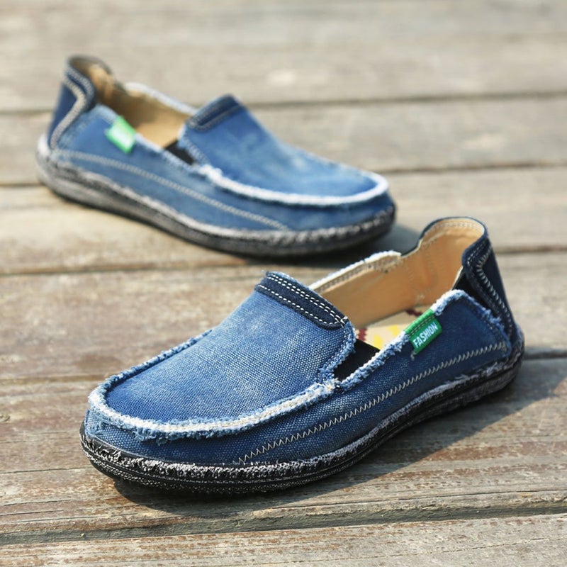 VILOCY Mens Slip on Deck Shoes Zero Drop Casual Canvas Loafer Vintage Flat Boat Shoes Blue US5 EU39 - Image 3