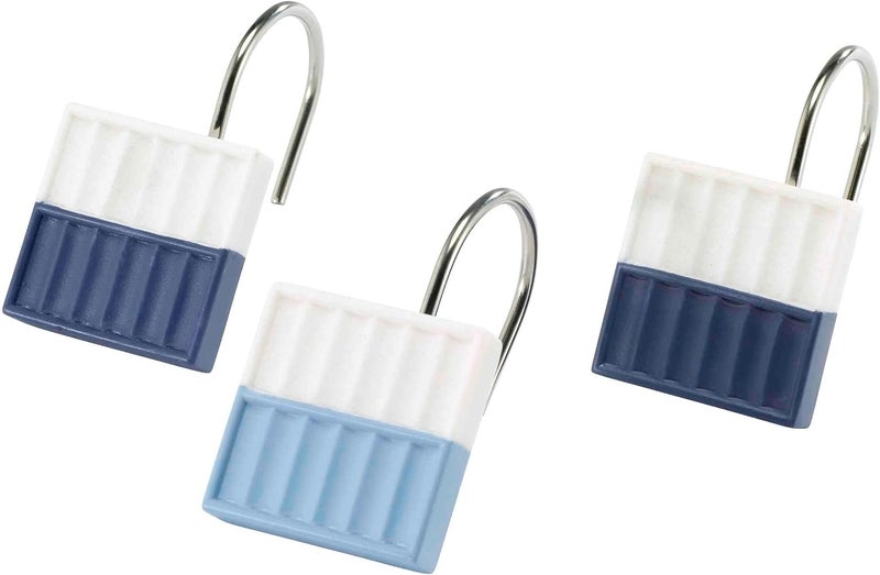 IZOD - Shower Curtain Hooks, Resin Hooks for Curtain, Striped Bath Decor, Dorm Room Essentials, Set of 12 (Clubhouse Collection, Blue) - Image 1