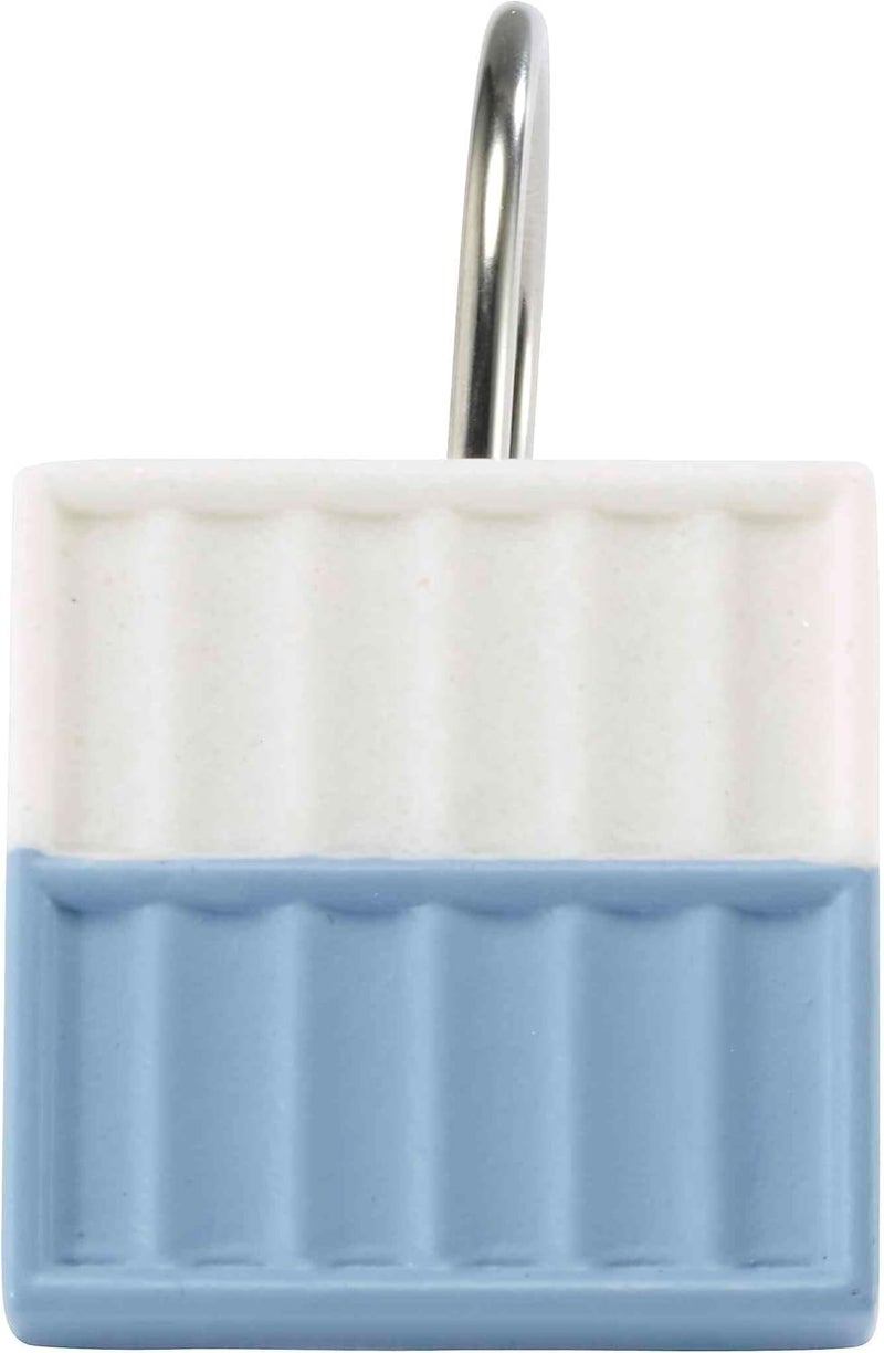 IZOD - Shower Curtain Hooks, Resin Hooks for Curtain, Striped Bath Decor, Dorm Room Essentials, Set of 12 (Clubhouse Collection, Blue) - Image 2