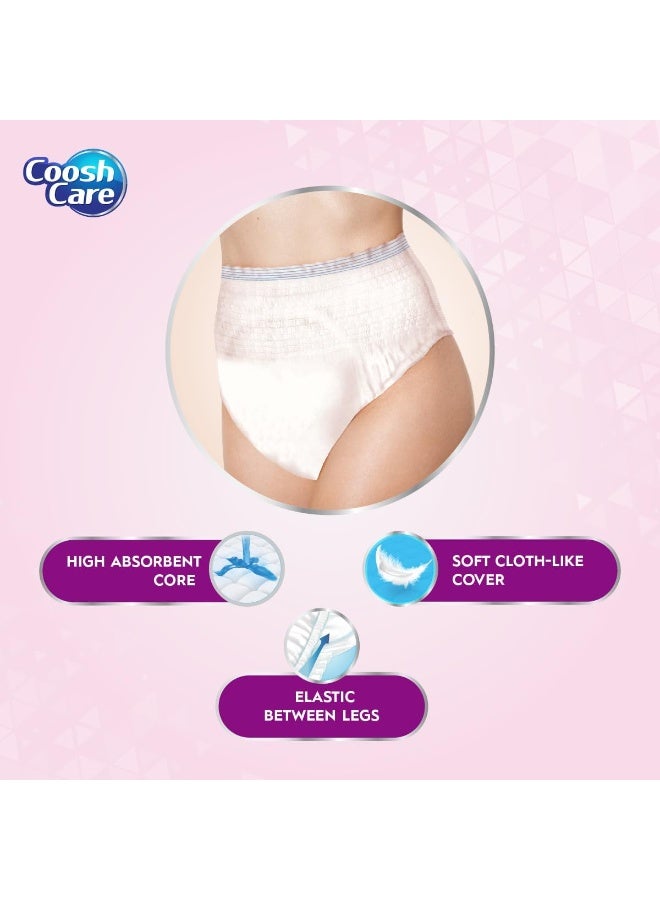 CooshCare سراويل داخلية قابلة للاستخدام مرة واحدة، أقصى امتصاص، سراويل سحب للبالغين (12 قطعة)، غطاء ناعم للغاية، حماية ضد التسرب، ملاءمة مريحة وآمنة لرعاية سلس البول (للنساء - S/M) - Image 5