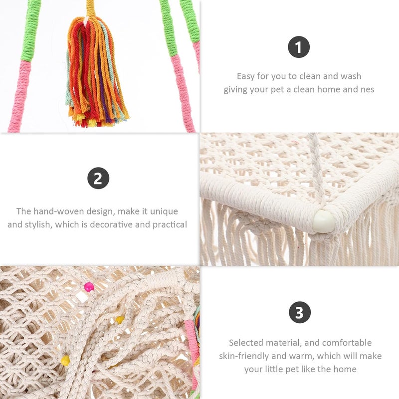 Macrame Hanging Cat Hammock Bed Sturdy Wear-Resistant Decorative Cat Nest Indoor Swing Bed for Kittens - Image 2