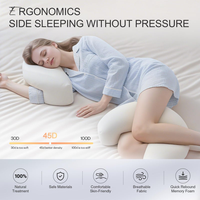 Jaxmoon Side Sleeper Pillow for Shoulder Pain Relief, Rotator Cuff Pillow with Arm Channels for Shoulder & Neck Support, Knee Pillow for Adults Between Legs, Ergonomic Memory Foam Pillow, Cream White - Image 2
