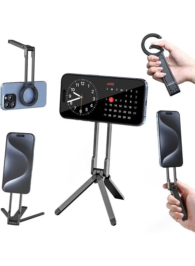 ULANZI MA30 Magnetic Phone Tripod Stand for iPhone - Aluminium Maglock Smartphone Mini Tripod Pocket Cell Phone Stand Strong Magnet Quick Mount Compatible with iPhone 16 15 14 13 12 Series, Black - Image 1