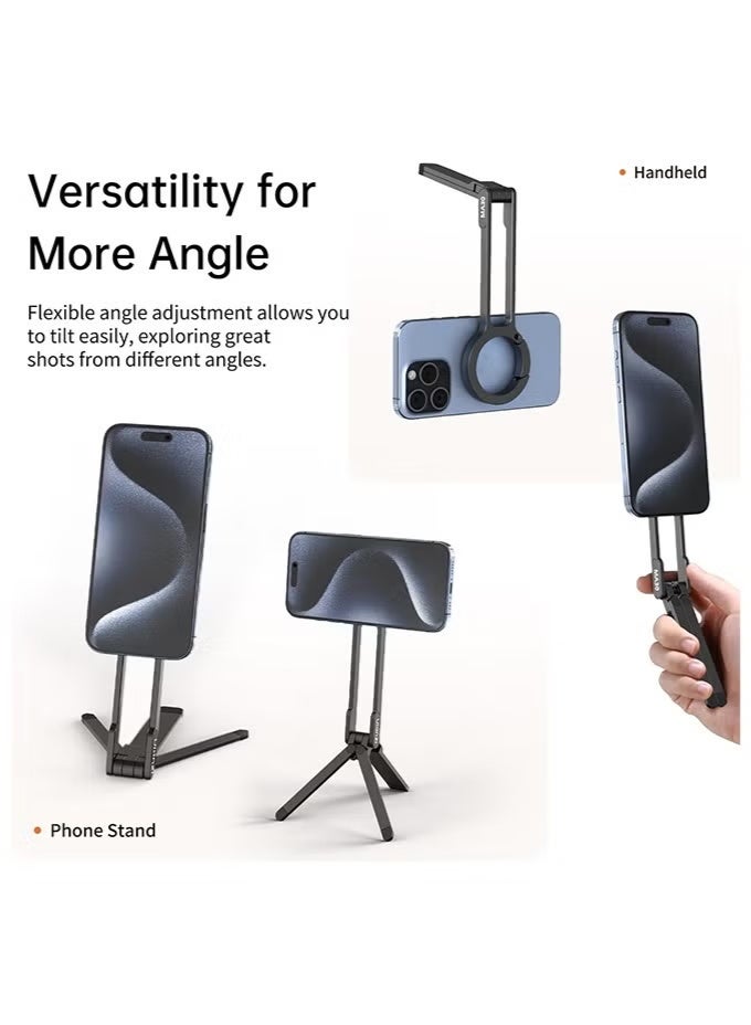 ULANZI MA30 Magnetic Phone Tripod Stand for iPhone - Aluminium Maglock Smartphone Mini Tripod Pocket Cell Phone Stand Strong Magnet Quick Mount Compatible with iPhone 16 15 14 13 12 Series, Black - Image 2