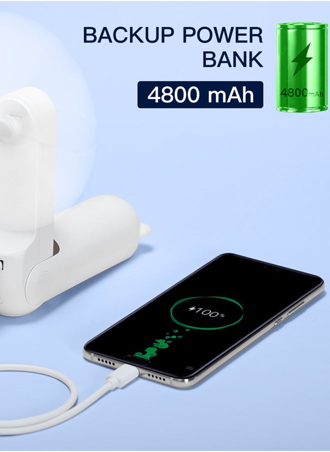 Handheld Mini Fan 3-in-1 with 4500 mAh Power Bank USB Battery Small Fan Battery Operated Max 46 Hrs Runtime Portable Fan Torches Function white