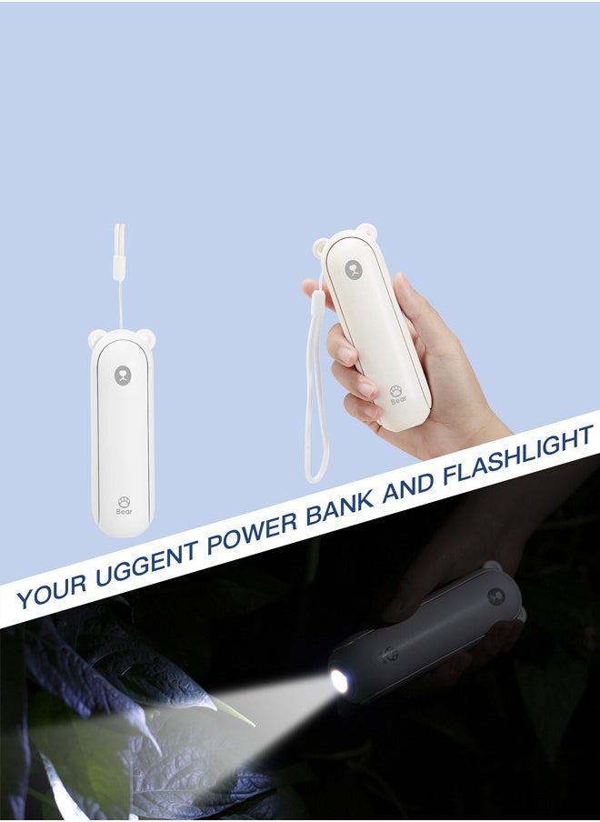Handheld Mini Fan 3-in-1 with 4500 mAh Power Bank USB Battery Small Fan Battery Operated Max 46 Hrs Runtime Portable Fan Torches Function white