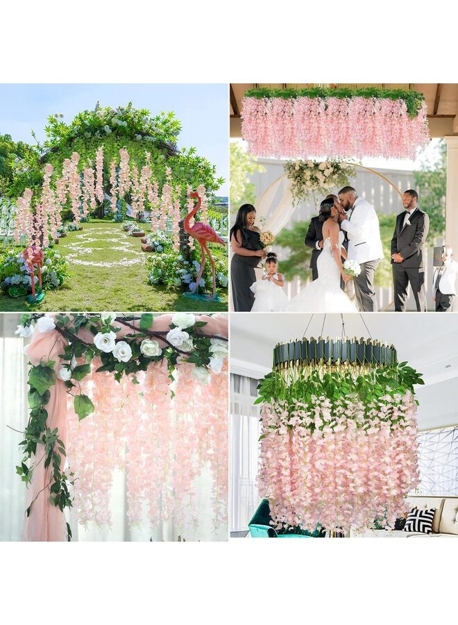 يُسلِّم 12 قطعة من زهور الوستارية الاصطناعية بطول 3.6 قدم/قطعة، إكليل معلق من نبات الوستارية الاصطناعي الكثيف باللون الوردي، مناسب لحفلات الزفاف والمنزل (وردي كثيف) - Image 4