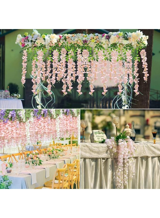 يُسلِّم 12 قطعة من زهور الوستارية الاصطناعية بطول 3.6 قدم/قطعة، إكليل معلق من نبات الوستارية الاصطناعي الكثيف باللون الوردي، مناسب لحفلات الزفاف والمنزل (وردي كثيف) - Image 5