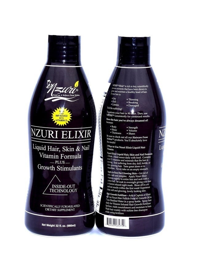 Nzuri Elixir Hair Skin and Nails Vitamins for Women and Men with Biotin, Folate, and Vitamin D for Daily Growth Supplement to Reducing Dryness, Thinning, and Loss, 32 oz. - Image 1
