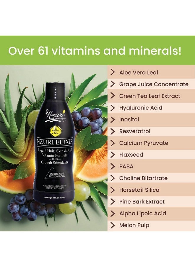 Nzuri Elixir Hair Skin and Nails Vitamins for Women and Men with Biotin, Folate, and Vitamin D for Daily Growth Supplement to Reducing Dryness, Thinning, and Loss, 32 oz. - Image 5