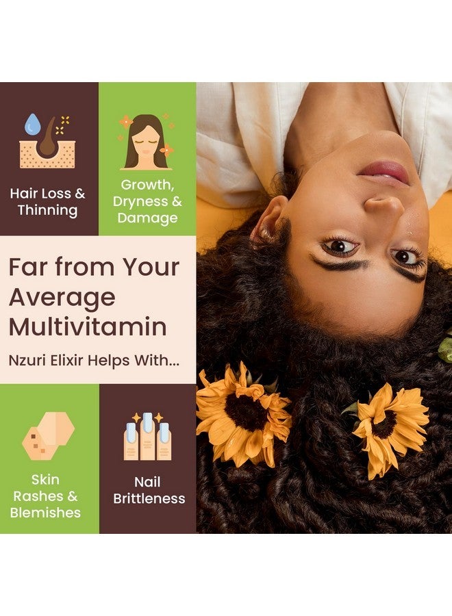 Nzuri Elixir Hair Skin and Nails Vitamins for Women and Men with Biotin, Folate, and Vitamin D for Daily Growth Supplement to Reducing Dryness, Thinning, and Loss, 32 oz. - Image 3